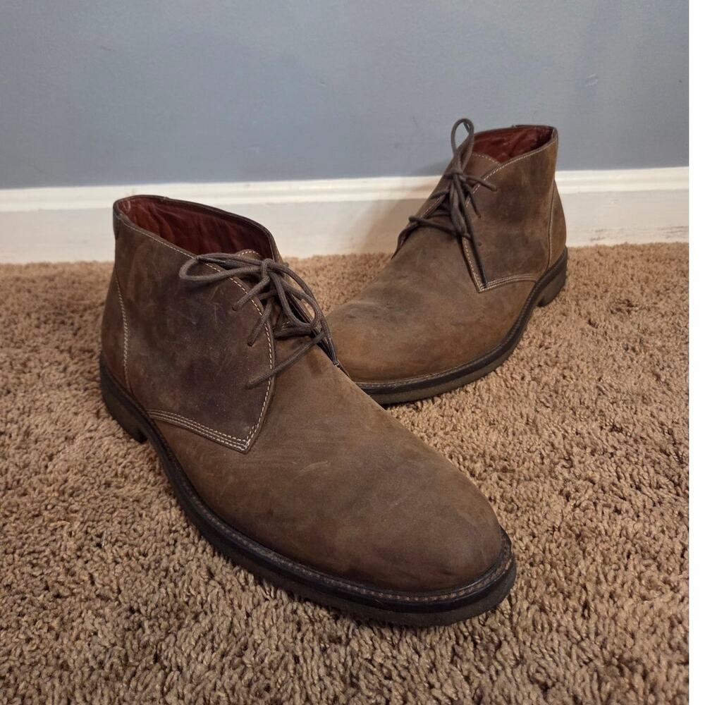 Johnston & Murphy chukka boots ankle lace up brown sheepskin leather mens 12